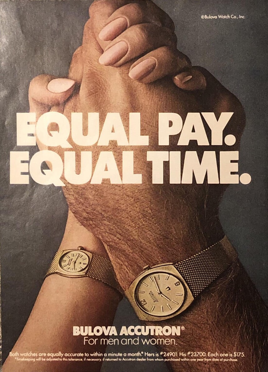Campagne publicitaire soulignant l’égalité entre montres masculines et féminines. Source : www.ideascollide.com