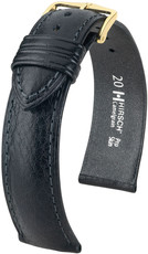 bracelet en cuir Hirsch Camelgrain M 10200950OE-1, noir, veau, open end (pour pompes fixes), longueur M, Quick Release