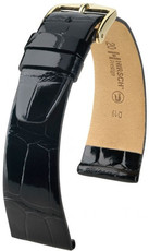 bracelet en cuir Hirsch Prestige M 02207150-1, noir, cuir d'alligator, longueur M, Quick Release