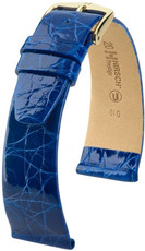 bracelet en cuir Hirsch Prestige M 02208185-1, bleu, cuir de crocodile, longueur M, Quick Release