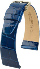 bracelet en cuir Hirsch Prestige M 02207180-1, bleu, cuir d'alligator, longueur M, Quick Release