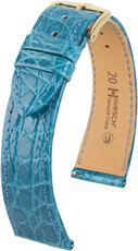 Bracelet en cuir Hirsch Genuine Croco 18900883-7, bleu, peau de crocodile, Quick Release