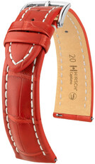 Bracelet en cuir Hirsch Capitano L 04807029-2, rouge, cuir d'alligator, longueur L, Quick Release