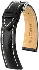 Bracelet en cuir Hirsch Capitano L 04807059-2, noir, cuir d'alligator, longueur L, Quick Release