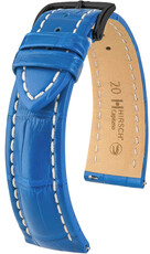 Bracelet en cuir Hirsch Capitano L 04807085-5, bleu, cuir d'alligator, longueur L, Quick Release