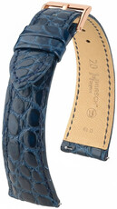 bracelet en cuir Hirsch Regent L 04107089-7, bleu, cuir d'alligator, longueur L, Quick Release