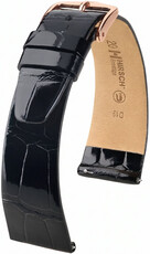 bracelet en cuir Hirsch Prestige L 02207050-7, noir, cuir d'alligator, longueur L, Quick Release