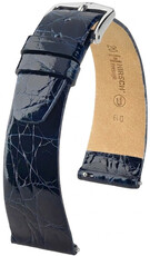 bracelet en cuir Hirsch Prestige L 02208080-2, bleu, cuir de crocodile, longueur L, Quick Release