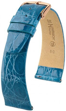 bracelet en cuir Hirsch Prestige L 02208083-7, bleu, cuir de crocodile, longueur L, Quick Release