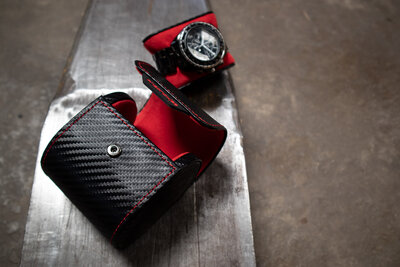 Étui pour montre Friedrich Lederwaren Carbon 32057-2