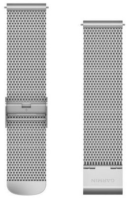 bracelet en acier inoxydable Garmin 20mm (pour Venu, Venu Sq, Venu 2 plus etc.), argenté, maille milanaise, Quick Release, 010-12924-23