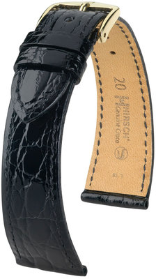 bracelet en cuir Hirsch Genuine Croco M 18800850OE-1, noir, cuir de crocodile, open end (pour pompes fixes), longueur M, Quick Release