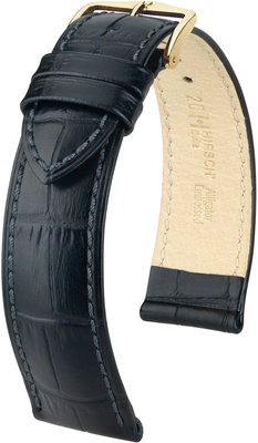 bracelet en cuir Hirsch Duke L 01028050OE-1, noir, peau de veau, extrémité ouverte (pour pompes fixes), longueur L