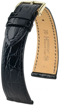 Black Leather Strap Hirsch Genuine Croco M 01808150-1 (Crocodile Leather)