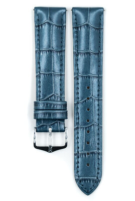 Bracelet en cuir Hirsch Duke Metallic M 01027180-2, bleu, cuir de veau, longueur M, Quick Release