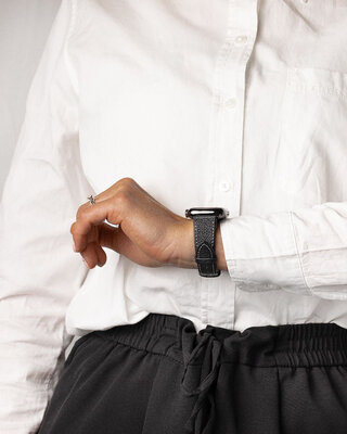 bracelet en cuir Hirsch Bologna M 01802150-2, noir, veau, longueur M, Quick Release