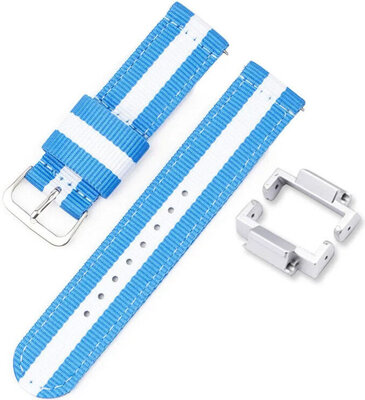 Bracelet pour Casio G-Shock, NATO, textile, bleu-blanc, boucle argentée (GA-2100/GA-2110, DW-5600, GW-6900) avec adaptateur
