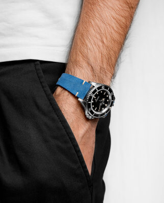 Bracelet en cuir Hirsch Serro L 05564080-2, bleu, cuir d'antilope, édition limitée