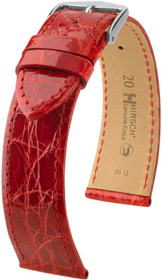 Bracelet en cuir Hirsch Genuine Croco 18900820-2, rouge, peau de crocodile, Quick Release