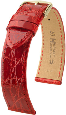 Bracelet en cuir Hirsch Genuine Croco 18900820-7, rouge, peau de crocodile, Quick Release