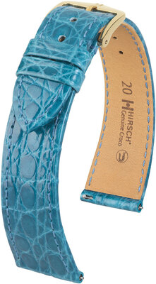 Bracelet en cuir Hirsch Genuine Croco 18900883-7, bleu, peau de crocodile, Quick Release