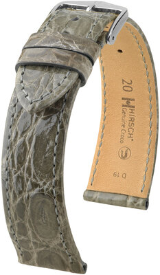 Hirsch Genuine Croco Leather Strap L 18920830-2, gris, cuir de crocodile, longueur L, Quick Release