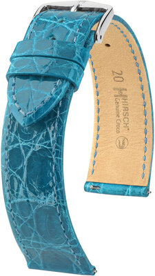 Courroie en cuir Hirsch Genuine Croco L 18920883-2, bleu, cuir de crocodile, longueur L, Quick Release