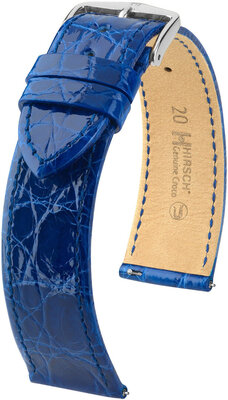 Courroie en cuir Hirsch Genuine Croco L 18920885-2, bleu, cuir de crocodile, longueur L, Quick Release