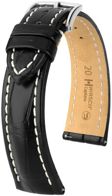 Bracelet en cuir Hirsch Capitano L 04807059-2, noir, cuir d'alligator, longueur L, Quick Release