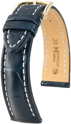 Bracelet en cuir Hirsch Capitano L 04807089-1, bleu, cuir d'alligator, longueur L, Quick Release