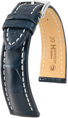 Bracelet en cuir Hirsch Capitano L 04807089-2, bleu, cuir d'alligator, longueur L, Quick Release
