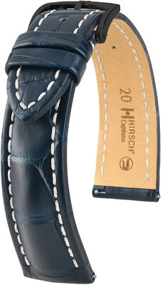 Bracelet en cuir Hirsch Capitano L 04807089-5, bleu, cuir d'alligator, longueur L, Quick Release
