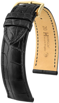 Bracelet en cuir Hirsch Genuine Alligator L 10220759NQ-1, noir, cuir d'alligator, longueur L