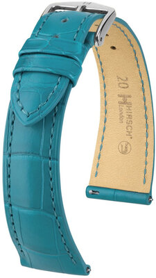 Bracelet en cuir Hirsch London 04307183-2, bleu, peau d'alligator, Quick Release