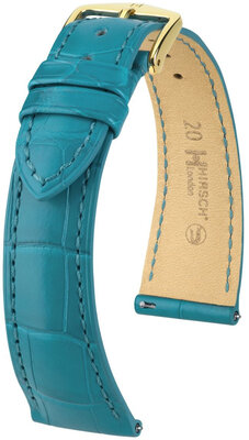 Bracelet en cuir Hirsch London 04307183-7, bleu, peau d'alligator, Quick Release
