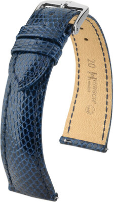 Courroie en cuir Hirsch London L 04366080-2, bleu, cuir de lézard, longueur L, Quick Release