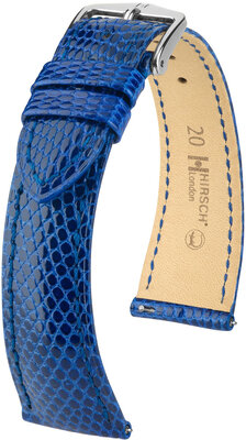 Courroie en cuir Hirsch London L 04366085-2, bleu, cuir de lézard, longueur L, Quick Release