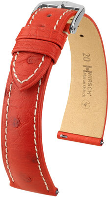 Courroie en cuir Hirsch Massai Ostrich L 04362021-2, rouge, cuir d'autruche, longueur L, Quick Release