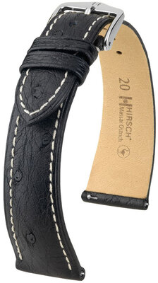 Courroie en cuir Hirsch Massai Ostrich L 04362051-2, noir, cuir d'autruche, longueur L, Quick Release