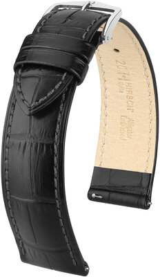bracelet en cuir Hirsch Duke S 01028350-2, noir, veau, longueur S, Quick Release