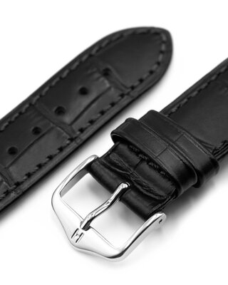 bracelet en cuir Hirsch Duke S 01028350-2, noir, veau, longueur S, Quick Release
