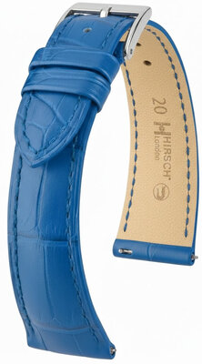 bracelet en cuir Hirsch London L 04307085-2, bleu, cuir d'alligator, longueur L, Quick Release
