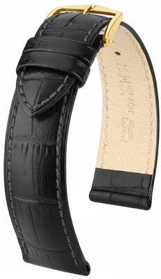 bracelet en cuir Hirsch Duke 01028150OE-1, noir, veau, open end (pour pompes fixes), longueur M