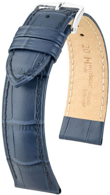 bracelet en cuir Hirsch Duke L 01028080NQ-2, bleu, cuir de veau, longueur L