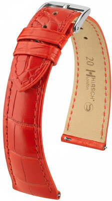 Bracelet en cuir Hirsch London 04207129-2, rouge, peau d'alligator, Quick Release
