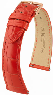 Bracelet en cuir Hirsch London 04207129-7, rouge, peau d'alligator, Quick Release