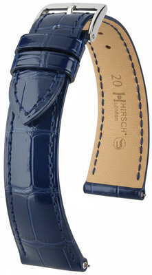 Bracelet en cuir Hirsch London 04207180-2, bleu, peau d'alligator, Quick Release
