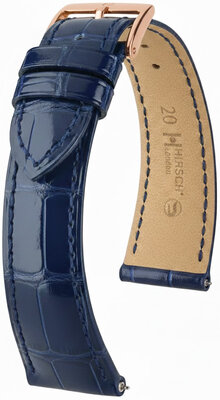 Bracelet en cuir Hirsch London 04207180-7, bleu, peau d'alligator, Quick Release