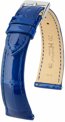 Bracelet en cuir Hirsch London 04207182-2, bleu, peau d'alligator, Quick Release