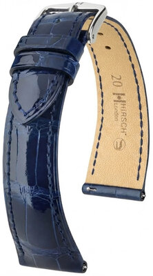 bracelet en cuir Hirsch London L 04207080-2, bleu, cuir d'alligator, longueur L, Quick Release